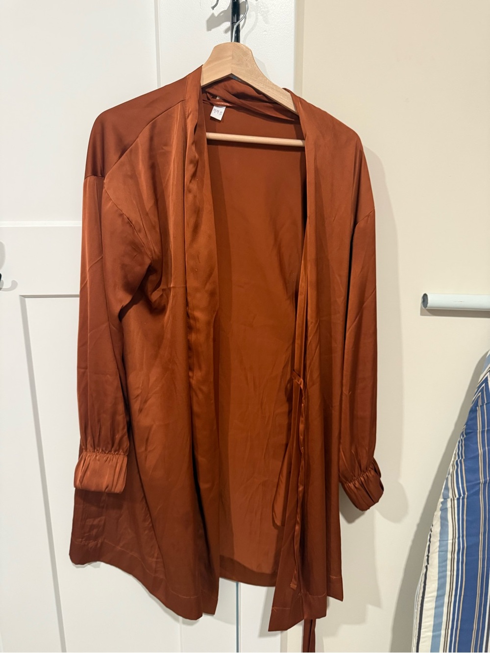 Women's Open Front Satin Jacket - Rust